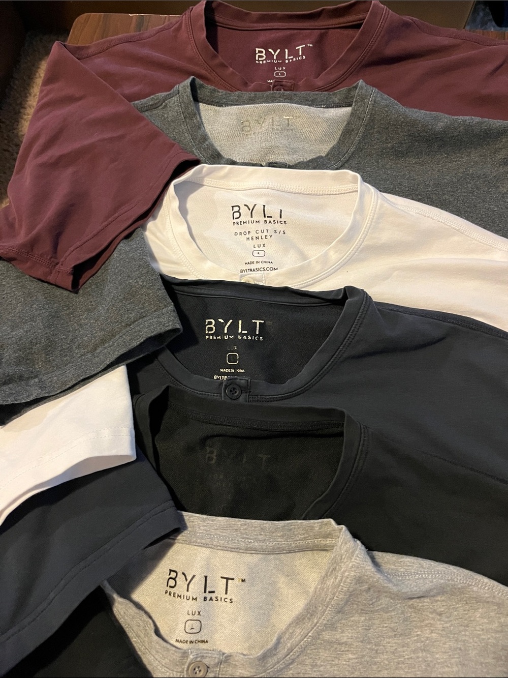 BYLT Men’s Short-Sleeve Henley Pack - Gray, Black, White, Charcoal, Maroon,Navy - Picture 8 of 8